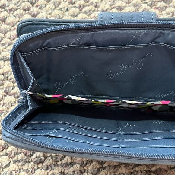 Vera Bradley Turnlock Wallet Gray Microfiber Zip Around Change Pouch Classic - Picture 4 of 7